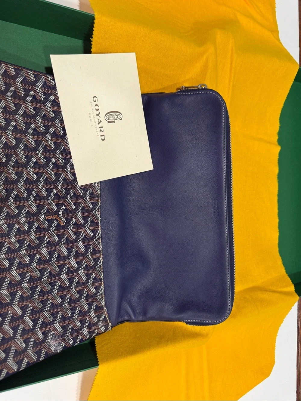Goyard Navy and Brown Goyardine Zip Clutch